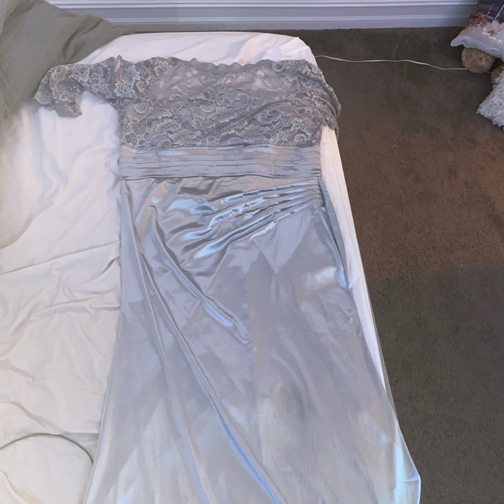 Silky gray lace long dress